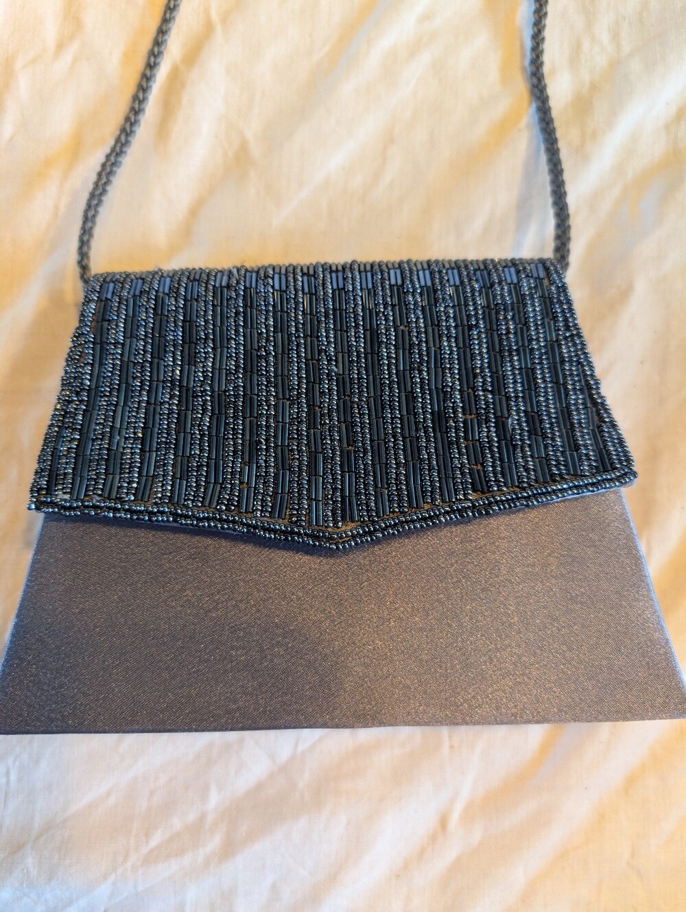 2/60$ Vintage Blue Beaded Evening Clutch with Chain Strap